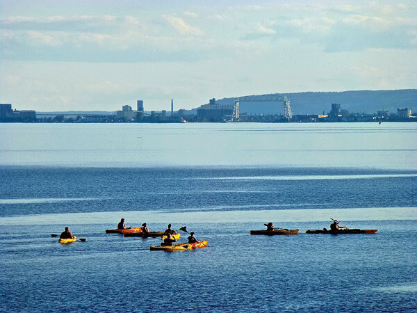Large group of kayakers from Lester River. Photo credits: John Gilbert
