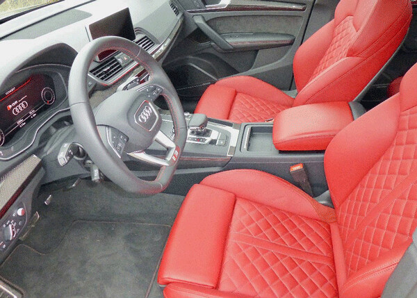 Magma red leather interior provides an inviting environment in the Audi SQ5. Photo credit: John Gilbert