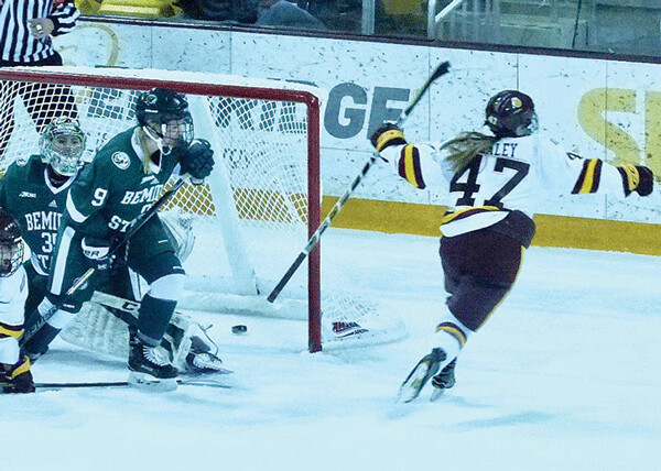Jessica Healey scored her first of two goals for a 2-1 lead in Friday's first game. Photo credit: John Gilbert