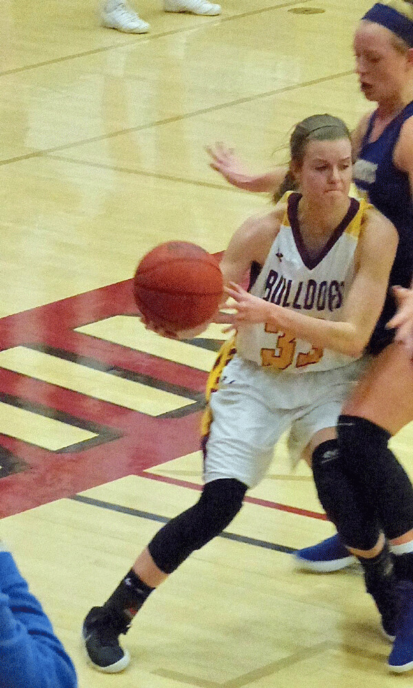 UMD’s Emma Boehm saved the ball from getting out of bounds, but was called for an offensive foul in the process. Photo credit: John Gilbert