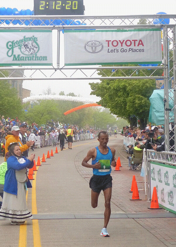 Ethiopia’s Birhanu Dare Kemal came in a distant second in the men’s marathon.  Photo credit: John Gilbert