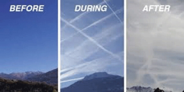 Normal skies vs Chemtrail-contaminated skies. Images from Gary Kohls