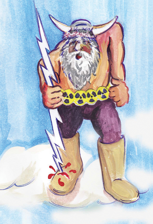 Image of Thor not to scale. Art by Bonnie Urfer, for Nukewatch.
