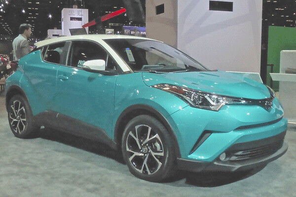 Toyota's C-HR is sort of hiding among the larger vehicles at the Chicago Auto Show display. Photo credit: John Gilbert