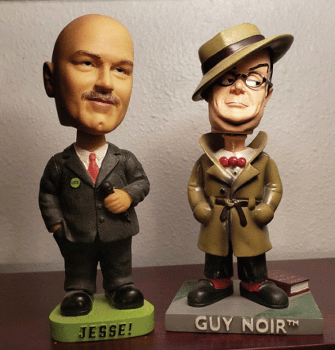A Minnesota tag team. Radio Host, Garrison Keillor, and his peerless punching bag Minnesota Governor, Jesse Ventura. From Harry Welty’s kitsch collection.