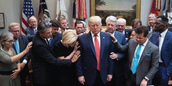 A laying on of hands for Donald Trump from his spiritual advisors.