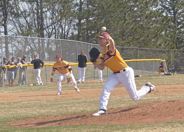 Bo Hellquist pitched to Concordia during UMD’s sweep in the first games of the season at Bulldog Park. Photo credit: John Gilbert